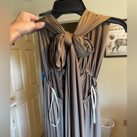 Brown Formal Wrap Dress - Picture 3 of 3